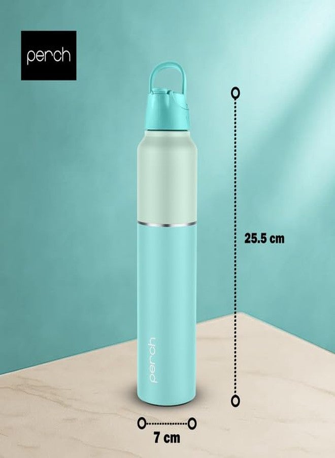 perch زجاجة مياه بيرش ماجيك المصنوعة من الفولاذ المقاوم للصدأ، سعة 1 لتر، حاصلة على شهادة ISI | مزودة بغطاء مزدوج ومنظف للمصاصة | زجاجة ثلاجة بجدار واحد | خالية من مادة BPA | صغيرة الحجم وسهلة الحمل | مثالية للسفر، والنادي الرياضي، والمدرسة - أزرق سماوي - Image 2